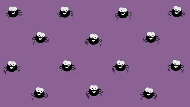 Several spiders in random movements on a purple and green background - animation