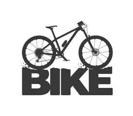 Vector black inscription bike with bicycle silhouette. Isolated on white background.