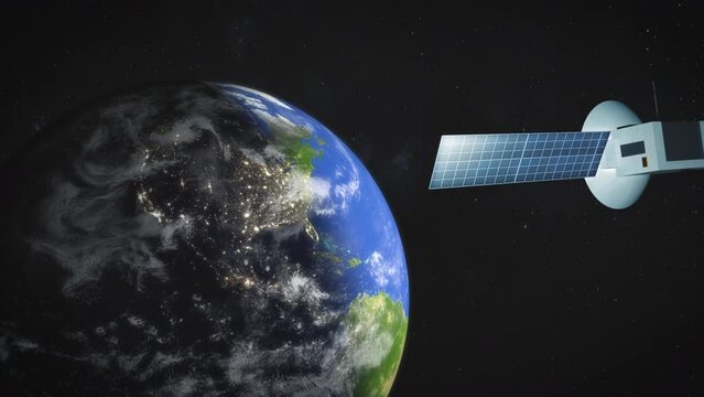 Communications satellite earth orbit receives, transmits and relays signals from surface, modern 5G network
