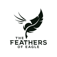 ilustration feather with abstract eagle silhouette logo template vector