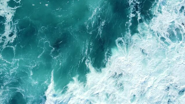 Ocean slow motion, Sea storm with turquoise waves Aerial landscape, Ecology and clean water, Nature Concept.