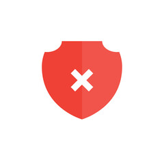 Red shield with the white cross sign. Vector illustration. 