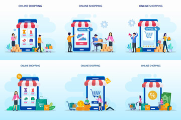 Online shopping concept. e-commerce concept, buying online store, online application store. Flat vector template