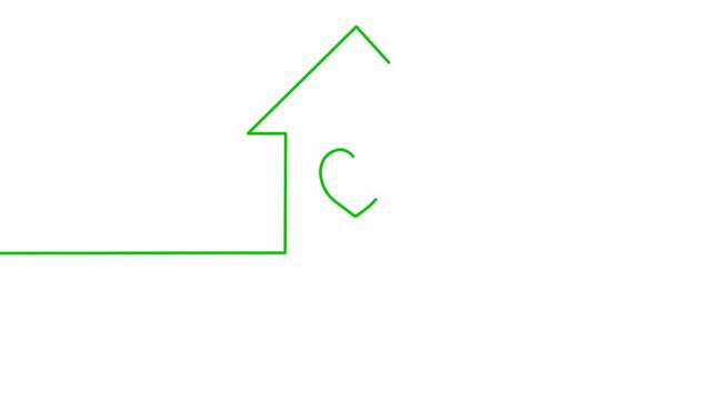 Continuous green one line drawing House with Heart shape window on white background. Self drawing animation pregnancy. Hand drawn silhouette picture, simple design. 2D, 4k footage. Line art.