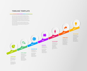 Seven circle diagonal steps simple timeline process infographic