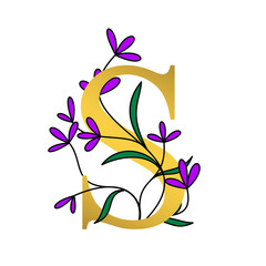 Naklejka premium Gold and floral design alphabet S