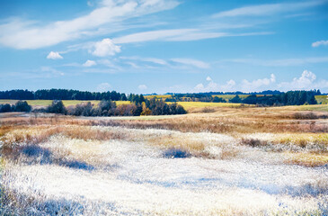 frozen fields, winter landscape