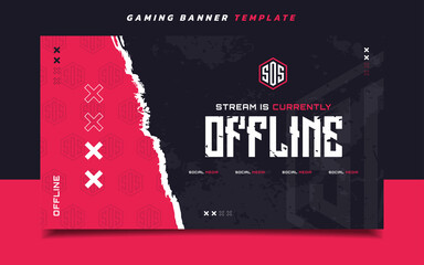Stream Offline Gaming Banner Screen Template with Logo for Social Media © Akito Studio