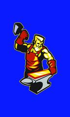 Blacksmith vector illustration, blue background

