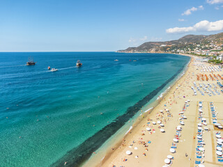 Fototapeta na wymiar Aerial view of Kleopatra Beach in Alanya, Turkey
