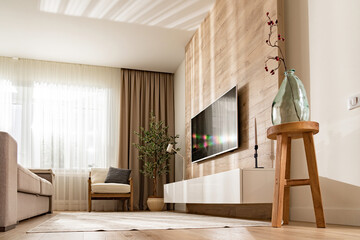 interior of the living room in bright colors in a modern design