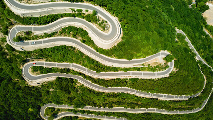 Aerial photo of Kowloon Winding Mountain Road in Qingzhou - obrazy, fototapety, plakaty