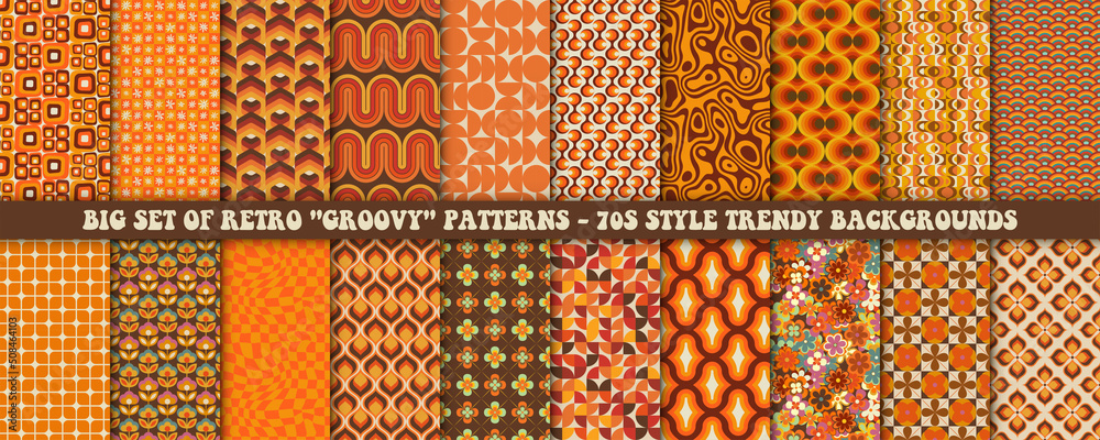 Wall mural set of colorful retro patterns. vector trendy backgrounds in 70s style. abstract modern geometric an