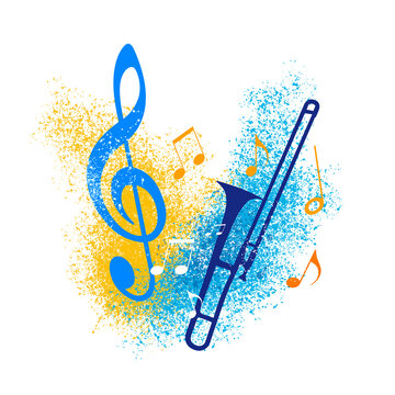 blue trombone music notes on colorful background clip art preview