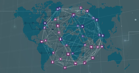 Image of globe of connections over world map