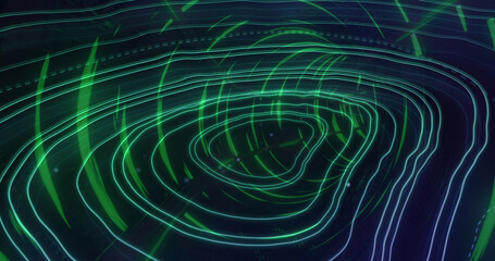 Image of moving shapes over digital tunnel