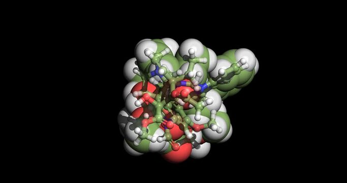Vincristine, anticancer drug, 3D molecule, spinning 4K
