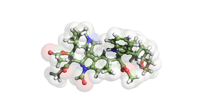 Vincristine, anticancer drug, 3D molecule 