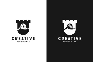 creative mountain logo with gate concept.