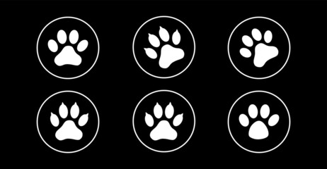 Dog and cat paw prints collection, paw icon set black icon	 - obrazy, fototapety, plakaty