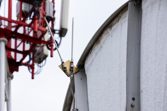 Thunderstorm protection system for a large satellite dish.