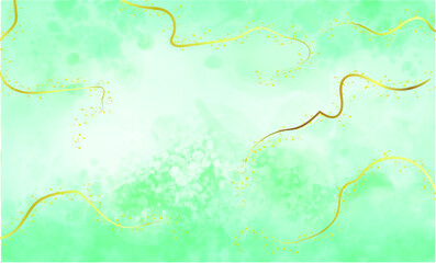 Obraz premium Mint liquid watercolor background with golden stains