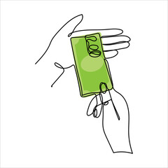 Continuous line icon Charity Donation Helping hands Giving alms. Payment in cash, purchase or purchase of goods. Vector illustration isolated on white background