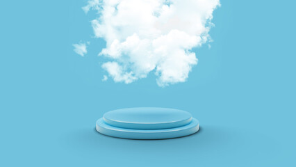 Cloud over the podium. 3D rendering. Blue version.