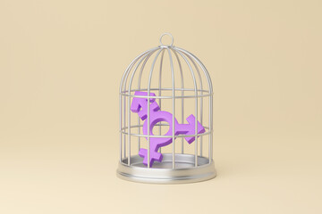 Transgender symbol in a cage. The concept of banning the transgender and LGBT community. 3d render