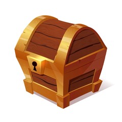 Cartoon treasure wooden chest, Game icon or mysterious elements, vintage closed box vector