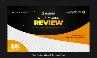 Gaming video thumbnail for streaming and game review. Game review thumbnail. Editable video thumbnail design. Editable video thumbnail Premium Vector, Customizable Thumbnails banner art Video cover.	