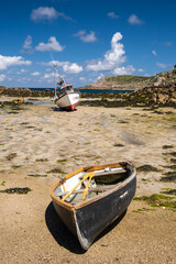 boat on the beach on the island of brier Isles of Scilly cornwall uk 