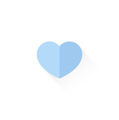 Blue heart on the white background with the long shadow. Vector illustration.