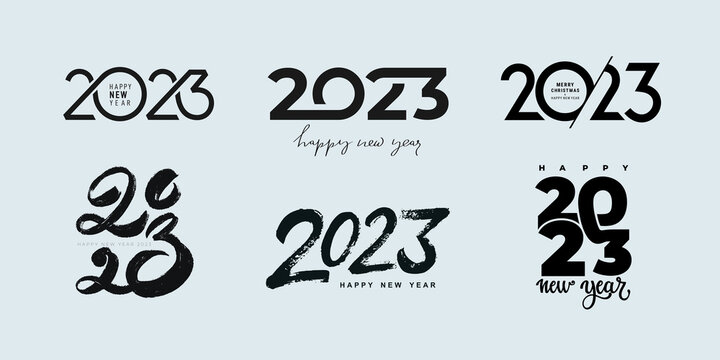 Set of 2023 Happy New Year logo design. 2023 number design template. Collection of 2023 Happy New Year symbols. Vector illustration. Minimal trendy backgrounds for branding, cover, banner, card poster