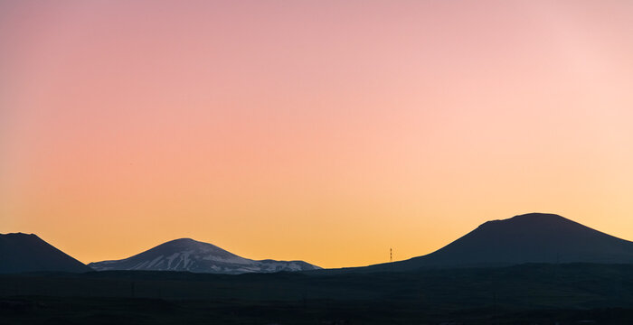 Beautiful Orange Sunset Over Mountains