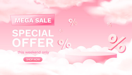 Colorful discount sale podium. Special offer composition. Vector
