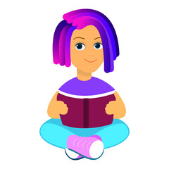 Cartoon character girl with a book. executed in a vector. Portrait or avatar for a woman. Stylish and fashionable female avatars highlighted on a white background. Illustration of a woman, 