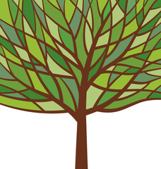 Stylized tree with green leaves. Isolated on white background. Vector illustration.
