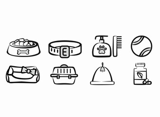 Black and outline white icons for pet shop vector