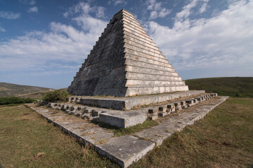 Fototapeta na wymiar pyramid of the italians. Fascist monument of the spanish civil war. Puerto del Escudo. Burgos. Cantabria. 