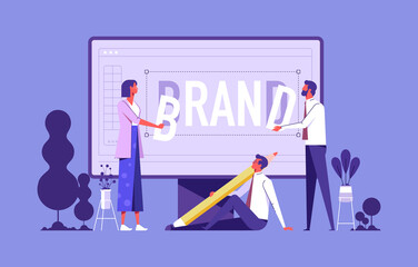 Marketing and promotional campaign. Brand awareness building. Branded workshop. workshop organized by brand, useful marketing event concept, businessman build their brand - obrazy, fototapety, plakaty
