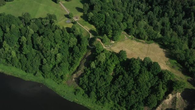 Drone footage video of Punia mound on the bank of river Nemunas in Lithuania