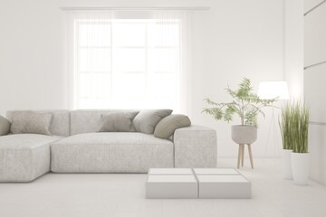 White concept of modern interior design. 3D illustration