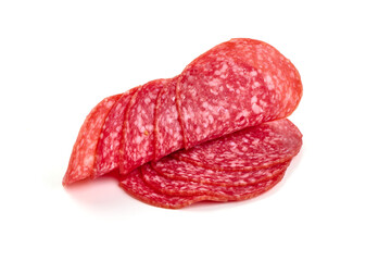 Italian salami sausage, isolated on white background.