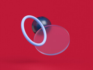 3D rendered illustration in white and dark colors. A minimal abstract scene with geometrical forms on a purple background. Set of Geometric shapes in a dynamic composition.