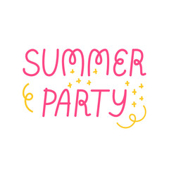 Summer party vector hand drawn lettering on isolated background. Handwritten text quote illustration