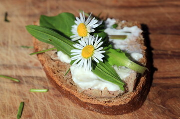 Fresh bread with wild herbs