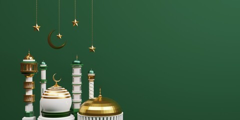 3d rendering Islamic mosque background, social media post with copy shape space.