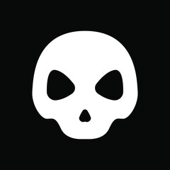 Skull vector icon. White skull on a black background. Skinless head icon in flat style. Vector illustration.
