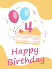 4 Years old Birthday Vector Illustration Template